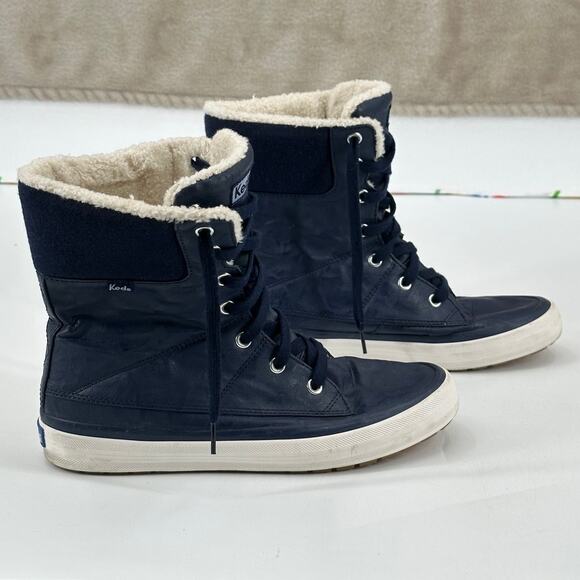 Keds Sneaker Boots Womens 10 Navy Juliet Lace Up Wool Blend Sherpa High Top - Picture 1 of 9